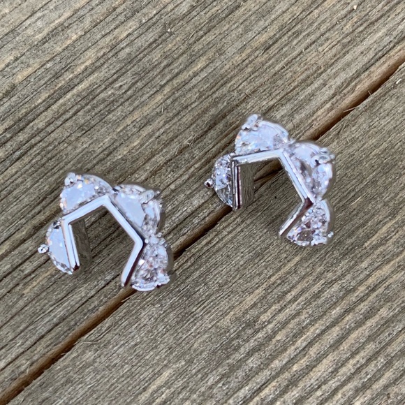 Geometric Cubic Zirconia Studs - Picture 2 of 2